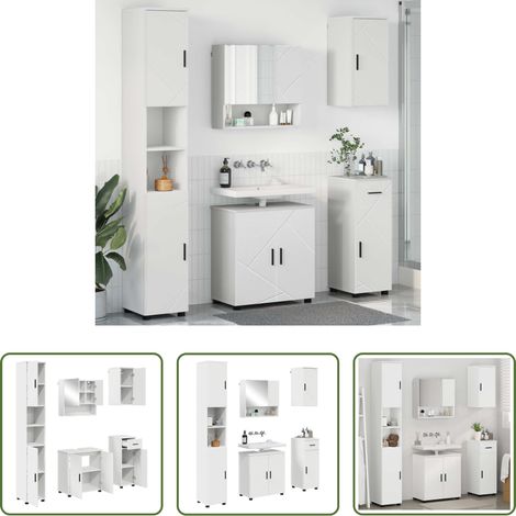 vidaXL Meuble miroir -  Ensemble de mobilier de salle de bain avec tiroir 5 pcs Blanc (1/5)