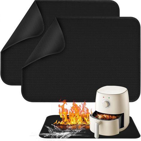 Lot de 2 tapis ignifuges en fibre de verre et silicone 45 x 38 cm, résistants à la chaleur pour friteuse à air, antidérapants (1/5)