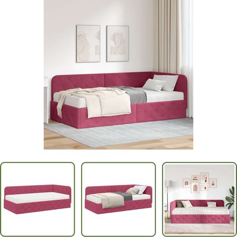 vidaXL Canapé - Cadre de lit d'angle Bordeaux 90 x 190 cm Velours (1/5)