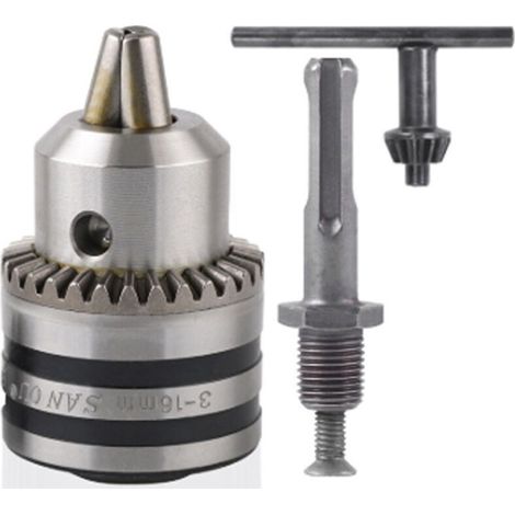 Mini Mandrin de Perçage 3,0-16 mm 1/2-20 UNF avec Clé pour Mandrin et Adaptateur pour Tête Hexagonale 1/4
