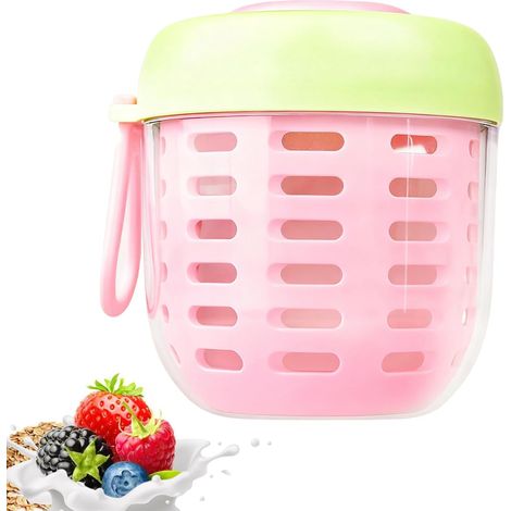 Générique Becher pour conserver la salade, récipient réutilisable avec poignée, couvercle et fourche inclus, pour le petit-déjeuner, le déjeuner, la nourriture，500ml，rose