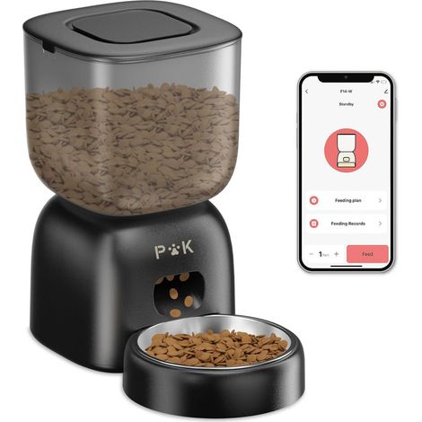 PUPPY KITTY PRO Futterautomat Katze, 2,4G WiFi-Steuerung, Automatischer Futterspender mit Edelstahlschüssel, 10S Aufnahme, 1-10 Mahlzeiten pro Tag, Schwarz (1/5)