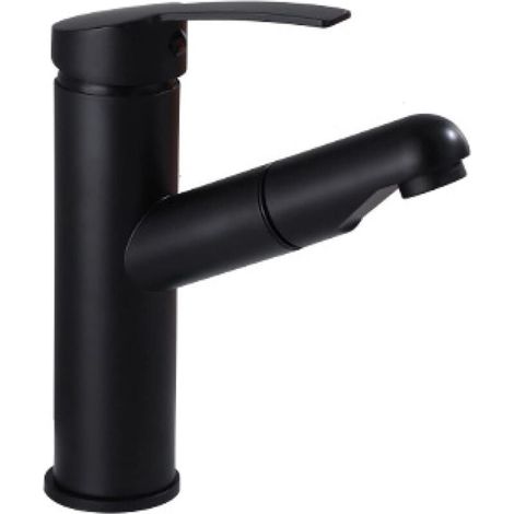 Robinet mitigeur de lavabo extractible à poignée unique pour eau chaude et froide, pivotant à 360°, en acier inoxydable, avec douchette, noir (1/5)