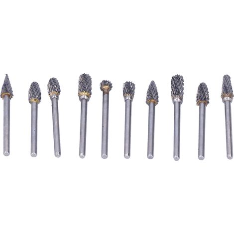 10 pièces fraises rotatives carbure tungstène pour meulage, set accessoires travail du bois, coupe double argenté (boîte bleue) (1/5)