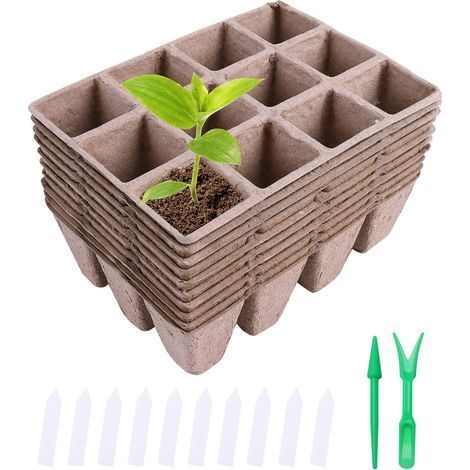 Plateau de Semis Biodegradable, 10pcs Bacs à Semis, Kit de Plateau de Semis Récipient de Germination Pots de Semis en Fibre Biodégradable pour Germination Graines et des Légumes (1/5)
