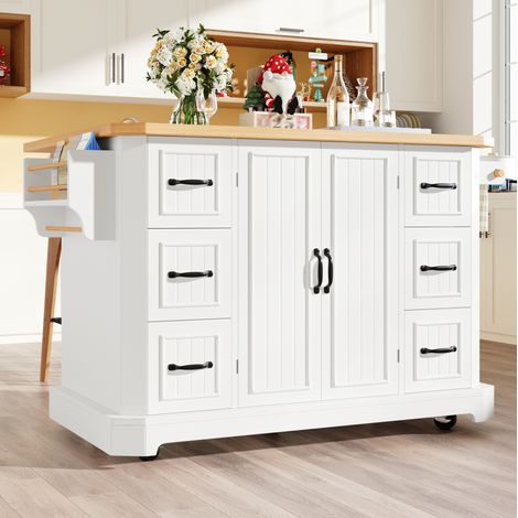 Mobile Kücheinsel 120x45x91 cm aus MDF und Metall in Weiß mit Stauraum, für die Küche – MEUBLIV (1/5)