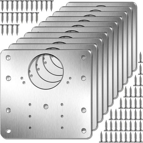 Reparaturplatte für Möbelscharniere 9x9 cm Edelstahl, 10 Packungen Silber D971