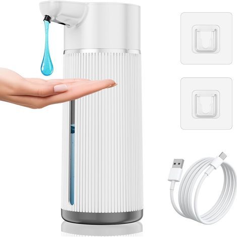 Berührungsloser Seifenspender (420 ml) für Bad und Küche, 4 einstellbare Füllmengen, USB-aufladbar, verstopfungsfrei, großes Fassungsvermögen, weiß (1/5)