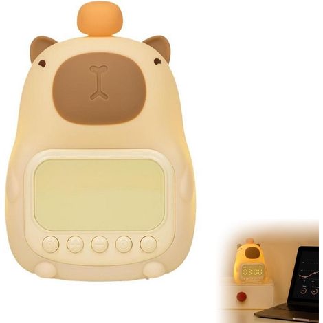 Sveglia per bambini a forma di capibara con luce notturna e illuminazione RGB a 7 colori, graziosa sveglia da tavolo in silicone con due allarmi e funzione touch. (1/5)