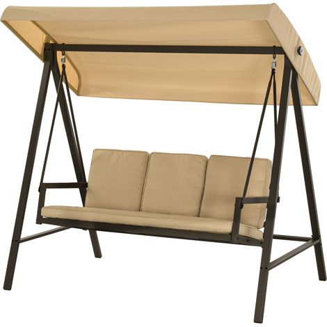 Balançoire Hollywood, balancelle de jardin, banc suspendu, pare-soleil réglable, 200 cm x 125 cm x 175 cm, beige et marron (1/5)