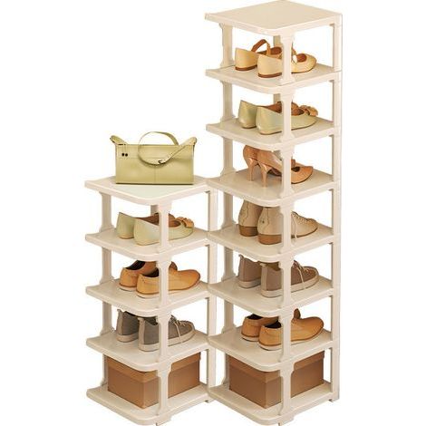 Étagère à chaussures, petite étagère à chaussures en plastique, meuble à chaussures simple sans montage – 7 niveaux pour 8 paires de chaussures (1/3)