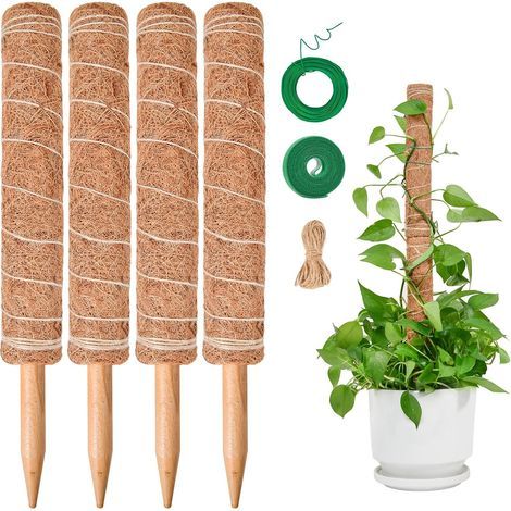 Tuteur Monstera pour Plantes, Tuteur Plante Grimpante 4 Pièces Bâton de Coco de 40cm, Poteau Totémique pour Plantes de Jardin et Pots (1/4)
