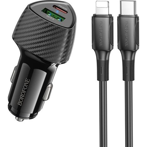 BOROFONE BZ31C Solid PD30W + QC3.0 Kit de chargeur de voiture avec câble de type C à 8 broches (noir) (1/5)