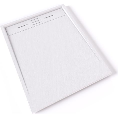 Saniverre – Receveur de douche 80 x 100 cm résine SMC blanc aspect ardoise – Bonde incluse – Antidérapant PN 24 – Installation à poser ou encastrer