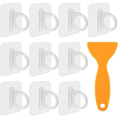 Lot de 10 supports de tringle à rideaux auto-adhésifs, sans perçage, pour cuisine, salle de bain et salon (10 pièces, transparents) (1/5)