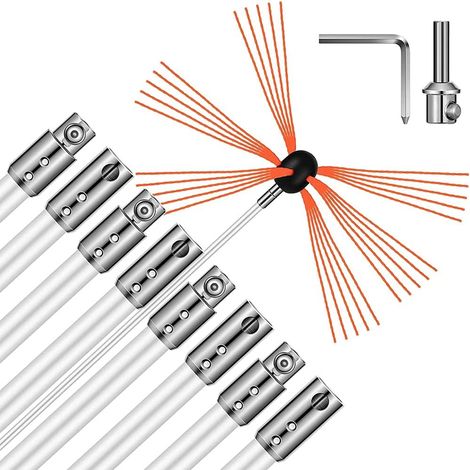 Kit d'outils de nettoyage de ramonage et 8 tiges flexibles verrouillables à 45 degrés par perceuse pour cheminée cheminée maison (1/5)