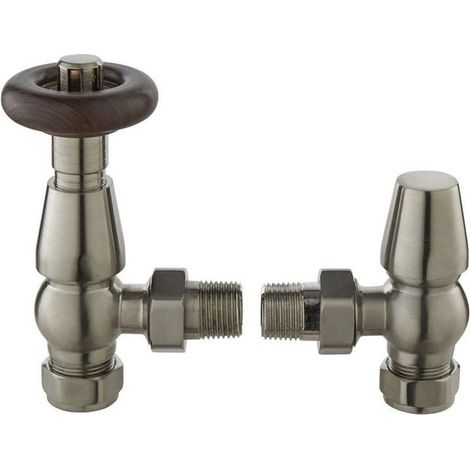 Heatwave Manor Brushed Nickel Angled Thermostatic Radiator Valve Set