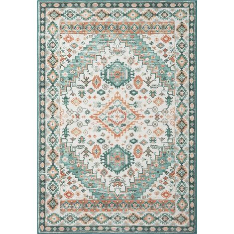 Schlafzimmerteppich, Vintage-Design, rutschfeste Unterseite, Orange-Grün, 160 x 230 cm (1/2)