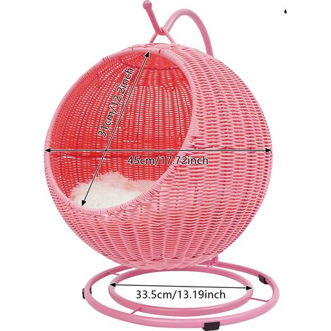 Cama para gatos, diseño tejido a mano, cojín desmontable, rosa. (1/2)