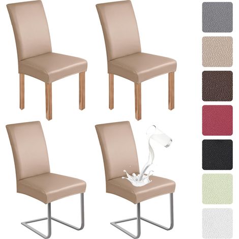 Lot de 4 housses de chaise en cuir synthétique pour chaises pivotantes (kaki) (1/5)