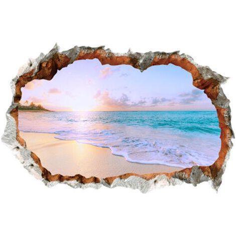 3D Wall Stickers HOLIDAY ISLAND (60x40 cm) I sticker wall sticker landscape beach sea ocean palm tree I Decoration for living room bedroom kitchen hallway door entrance adult (1/4)