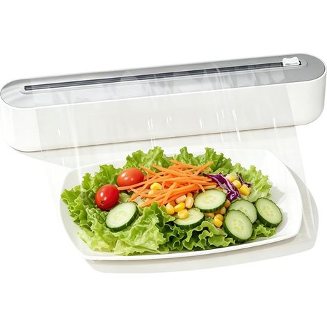 Derouleur Film Alimentaire avec Coupeur, distributeur Film Alimentaire avec Ventouse, Murale sans Percer Derouleur Film Alimentaire, Distributeur Papier Aluminium et Film pour Cuisine, Blanc (1/5)