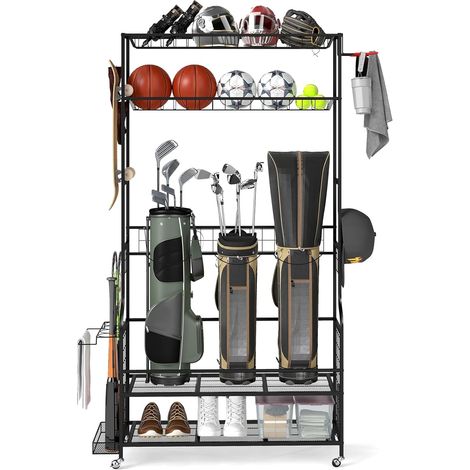 COSTWAY Organizer per Sacca da Golf, Scaffale Portaoggetti con Ruote, 4 Ganci, Corde (1/5)