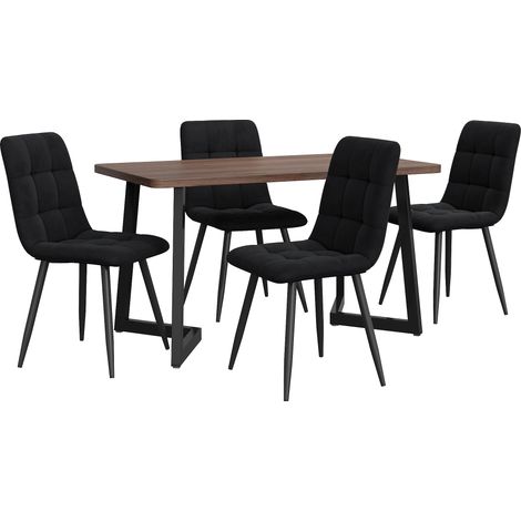 Conjunto de comedor de 5 piezas con mesa de MDF color nogal y 4 sillas de terciopelo negro (1/5)