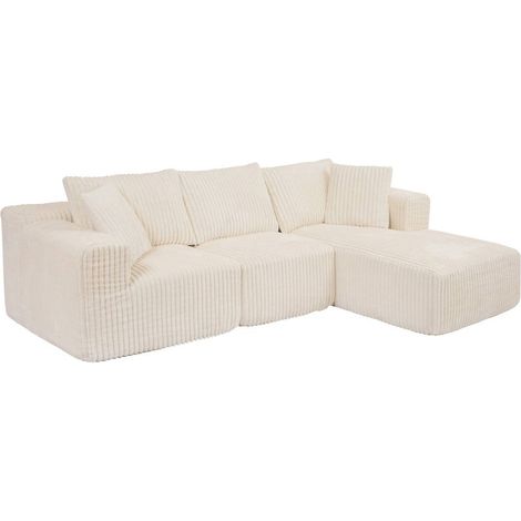 Solka divano angolare a 3 posti 254x164x78 cm avorio a coste - Atmosphera créateur d'intérieur (1/3)