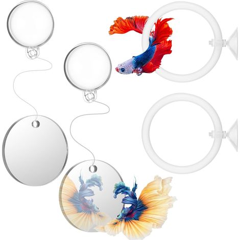 Lot de 2 jouets pour aquarium avec miroir - Anneau d'alimentation pour aquarium - Accessoires d'aquarium avec ventouses - Mangeoire flottante pour petits poissons (1/5)