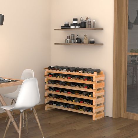 HOMCOM Casier à Vin 72 Bouteilles 6 Niveaux Modulable Superposable Bois Sapin Massif Cave Bars Sous-sols 114x28x85cm Bois Naturel