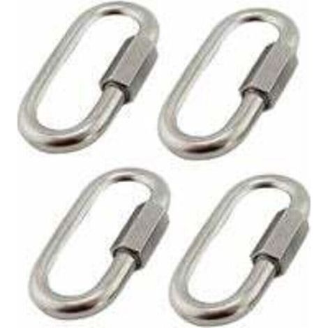 Lot de 4 connecteurs rapides M6/0,24 en acier inoxydable 304, mousquetons en acier inoxydable avec vis ovales en forme de D, très résistants pour l'extérieur/l'intérieur, le camping et la randonnée. (1/4)