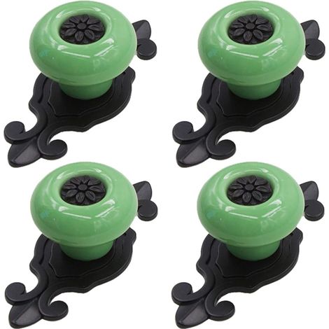 Lot de 4 boutons de placard rétro en céramique, style vintage antique avec plaque arrière, pour cuisine, commode, tiroir, placard, penderie, vert (1/4)