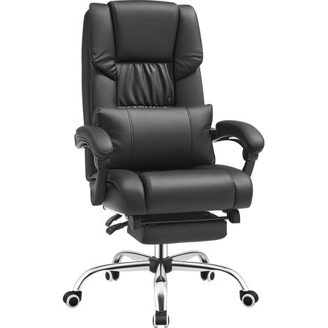 Songmics Poltrona Girevole con Poggiagambe Sedia Direzionale Ergonomica da Ufficio Studio Regolabile con Rotelle OBG71B, Portata Massima: 150 kg, Pelle sintetica, Nero (1/5)
