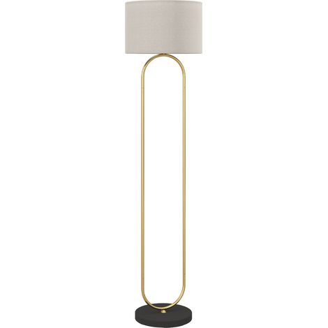 Lampadaire moderne 156 cm doré et noir, abat-jour en lin, douille E27, interrupteur au pied pour salon et chambre. (1/5)