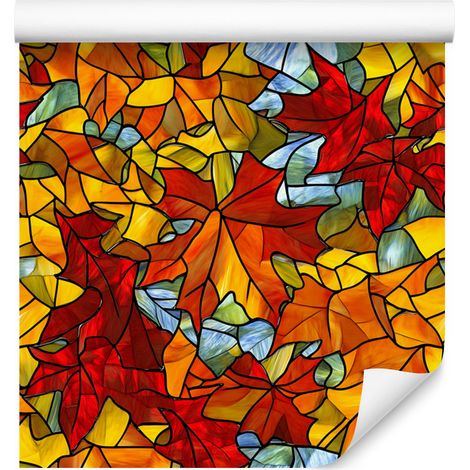 Papier peint vitrail rouge et or pour salon et chambre 50x1000 cm (1/5)