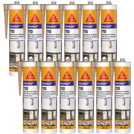 Confezione da 12 SIKA SikaSeal 110 Sigillanti siliconici per finestre e vetri - Beige pietra - 300ml