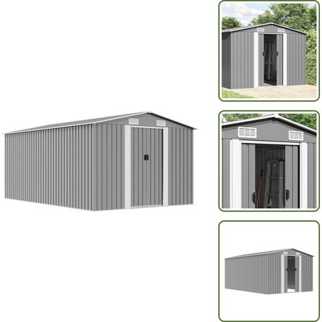 Gerätehaus 257x392x181 cm Metall Grau - Metallgartenhaus - Gerätehaus - Werkzeuglager - Stauraum - Außenaufbewahrung