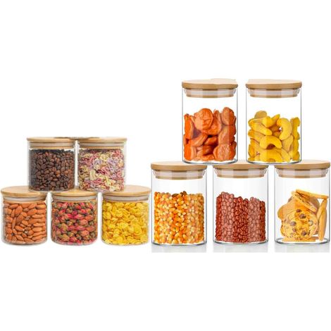 Lot de 10 bocaux en verre, hermétiques, couvercle bambou, 250ml et 350ml, pour cuisine (1/5)