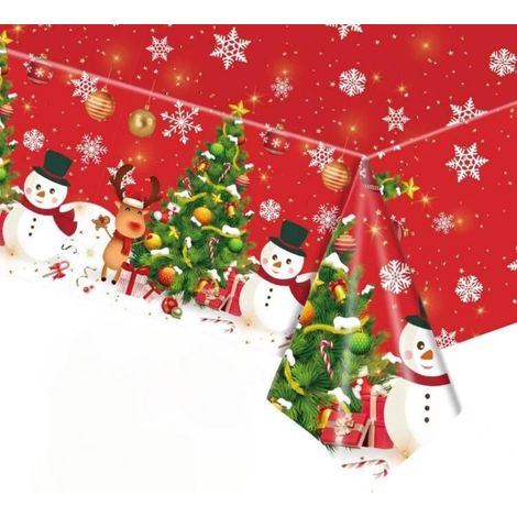 Noël Nappe Plastique Rectangulaire Anti Tache,137274cm Bonhomme de Neige Nappe de Table Rouge Rectangulaire Imperméables Lavable Extensible,pour Décoration Table,Anniversaire,Fournitures Noël Fête (1/5)