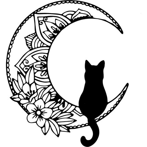 Wanddekoration mit schwarzer Katze und Mond, Metallskulptur mit Darstellung der Mondphasen, wunderschöne Wandskulptur, Katzendekoration, kreative Wandskulptur einer schwarzen Katze, geeignet für Wohnz