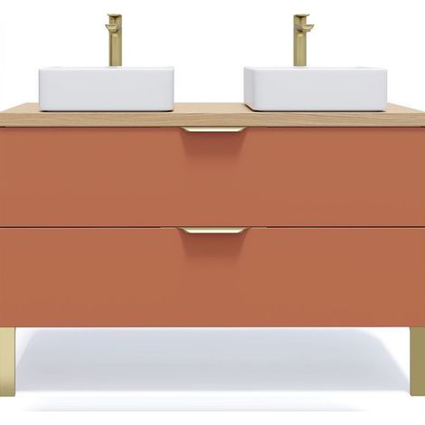 Meuble de salle de bain suspendu 2 vasques à poser 120cm 2 tiroirs Terracotta - Venice (1/5)