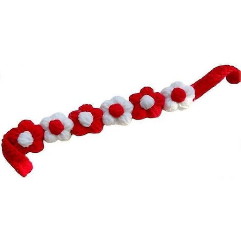 Collier fleuri 3D en laine faite main pour animaux de compagnie ajustable 6 fleurs 20-30 cm série rouge et blanche pour chats chatons et petits chiens (1/5)