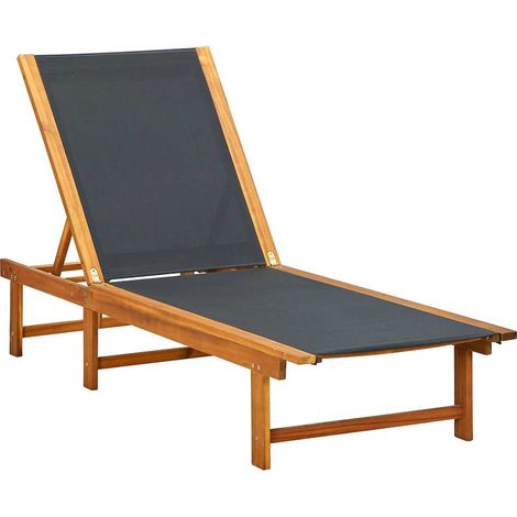 Chaise longue de jardin en bois d'acacia et textilène noir avec dossier réglable 200 x 66 x 34 cm - PANGIVO (1/5)