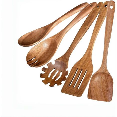 Set de 5 ustensiles de cuisine en bois d'acacia - Spatule, (1/5)