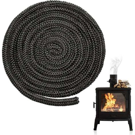 Joint Tressé pour Insert et Poêle 8mm x 4m, Joint d'Étanchéité en Fibre de Verre Remplacement,Joint Insert Cheminée pour Poele a Bois, Cheminée, Chaleur (1/4)