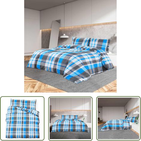 The Living Store Ensemble de housse de couette Bleu et gris 200x200 cm Coton - Housses De Couette - Linge De Lit - Literie - Drap Housse - Coton (1/5)