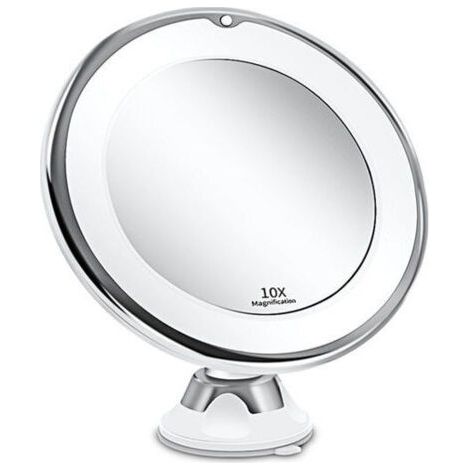 Miroir Grossissant 10x - Lumineux LED avec Forte Ventouse - Batterie - Miroir Maquillage avec Lumière Natur Dimmable pour Les Salles de Bain - Blanc (1/5)