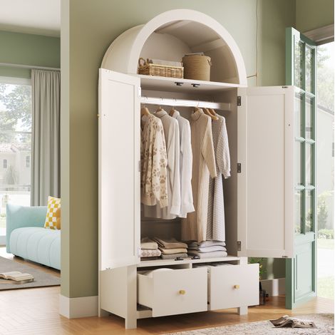 Kleiderschrank 181 x 78 x 45 cm mit 2 Türen, 2 Schubladen und Stange, weiß HAVRYA (1/5)