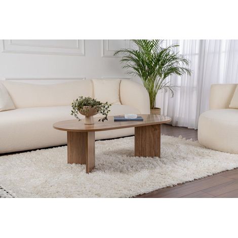 Ovaler Couchtisch aus Walnuss-Melamin – Japandi – 119 x 60 cm – (1/5)